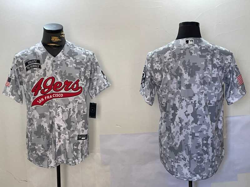 Men%27s San Francisco 49ers Blank Arctic Camo 2024 Salute to Service Stitched Baseball Jersey
